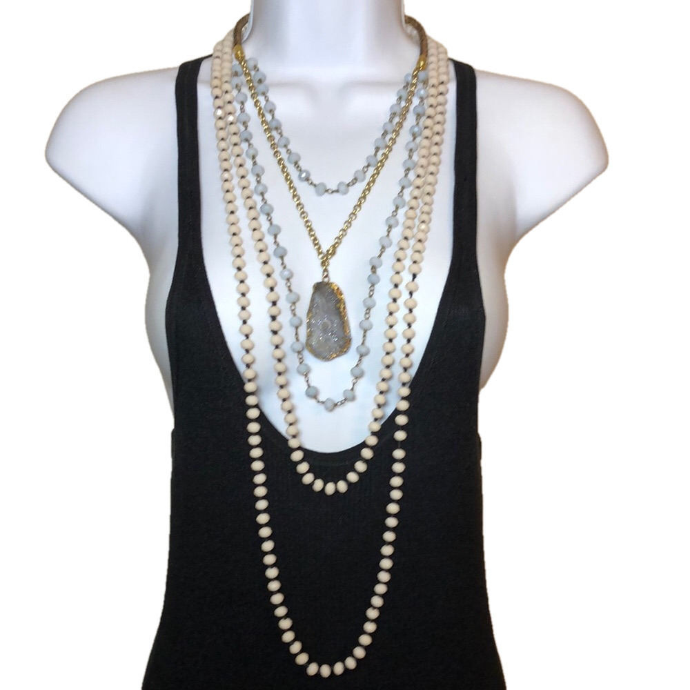 Curated bundle statement style boho festival dressy look layered druzy/drusy.